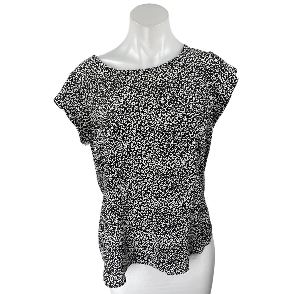 Joie Black White 100% Silk Printed Short Sleeve Pullover Blouse Top Size S